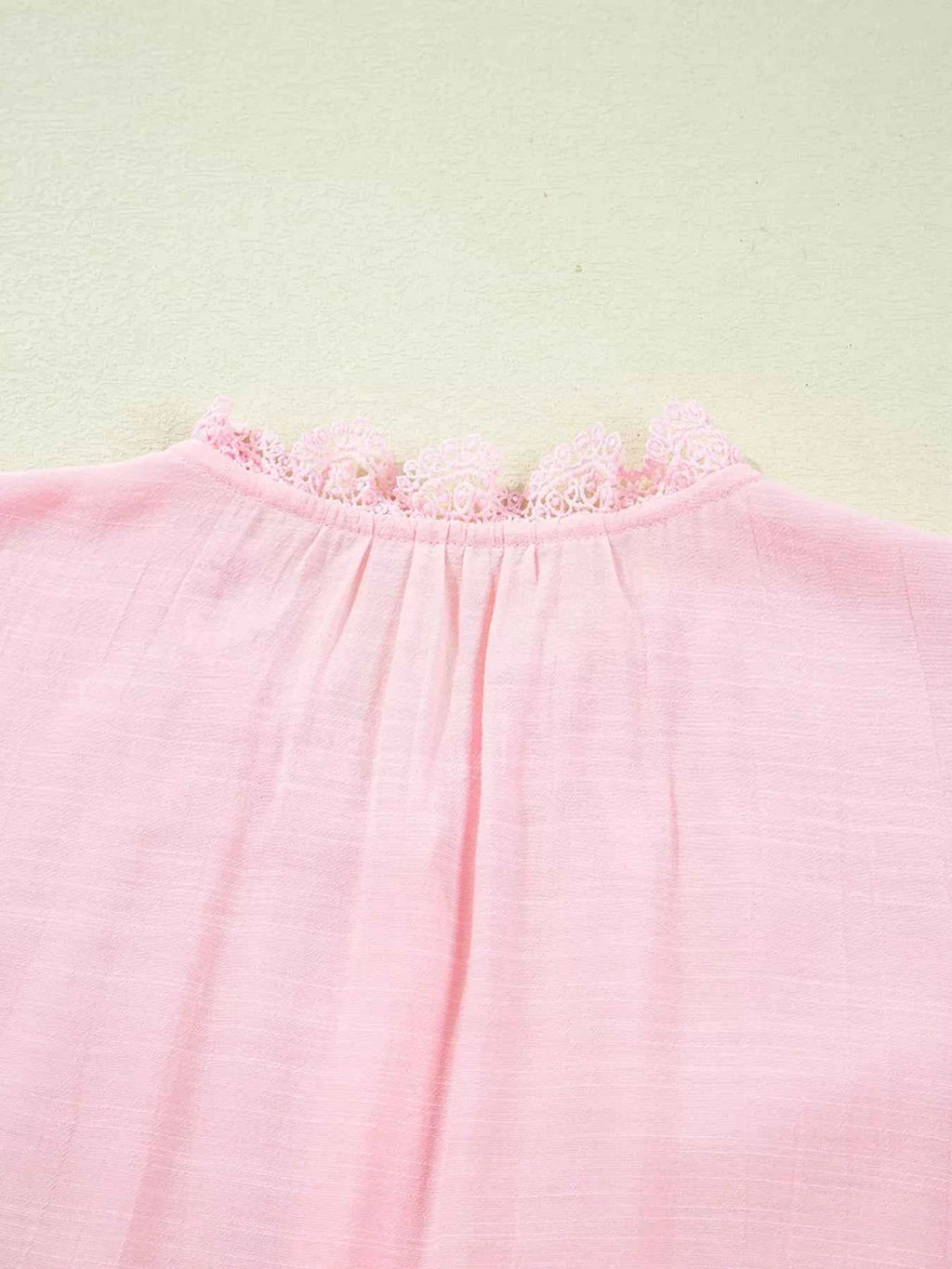 Lace Patchwork Edge Collarless Button Up Shirt 8c061108336d4c2abf696fae14bf87d1-Max-Origin