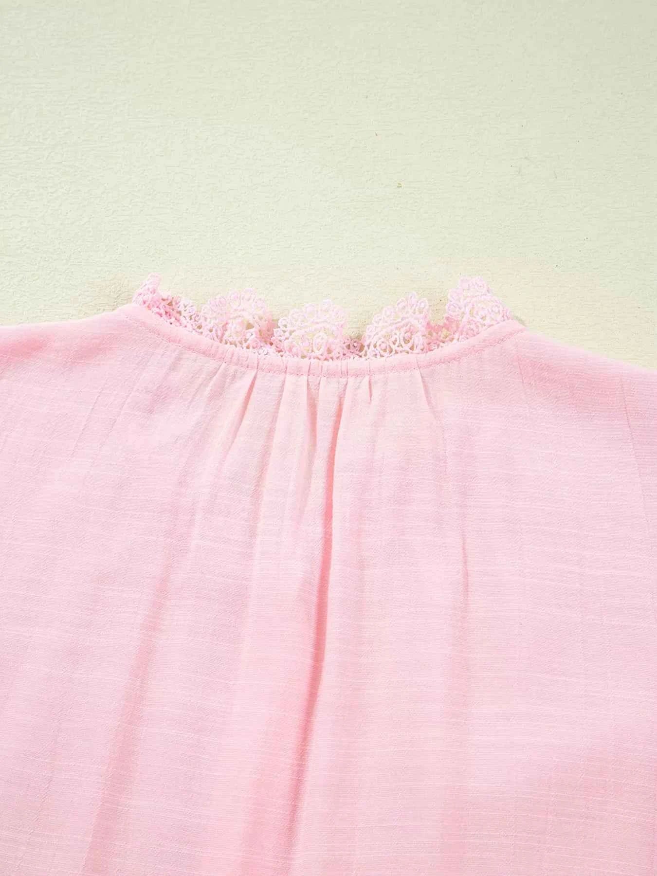 Lace Patchwork Edge Collarless Button Up Shirt 8c061108336d4c2abf696fae14bf87d1-Max-Origin