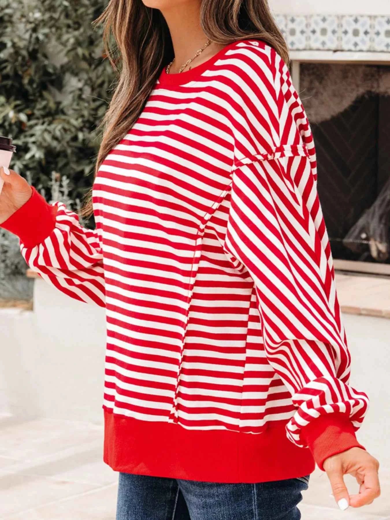 Stripe Exposed Seam Drop Shoulder Casual Top 8c126213-0b35-463b-b34b-5653bfaa495a-Max-Origin