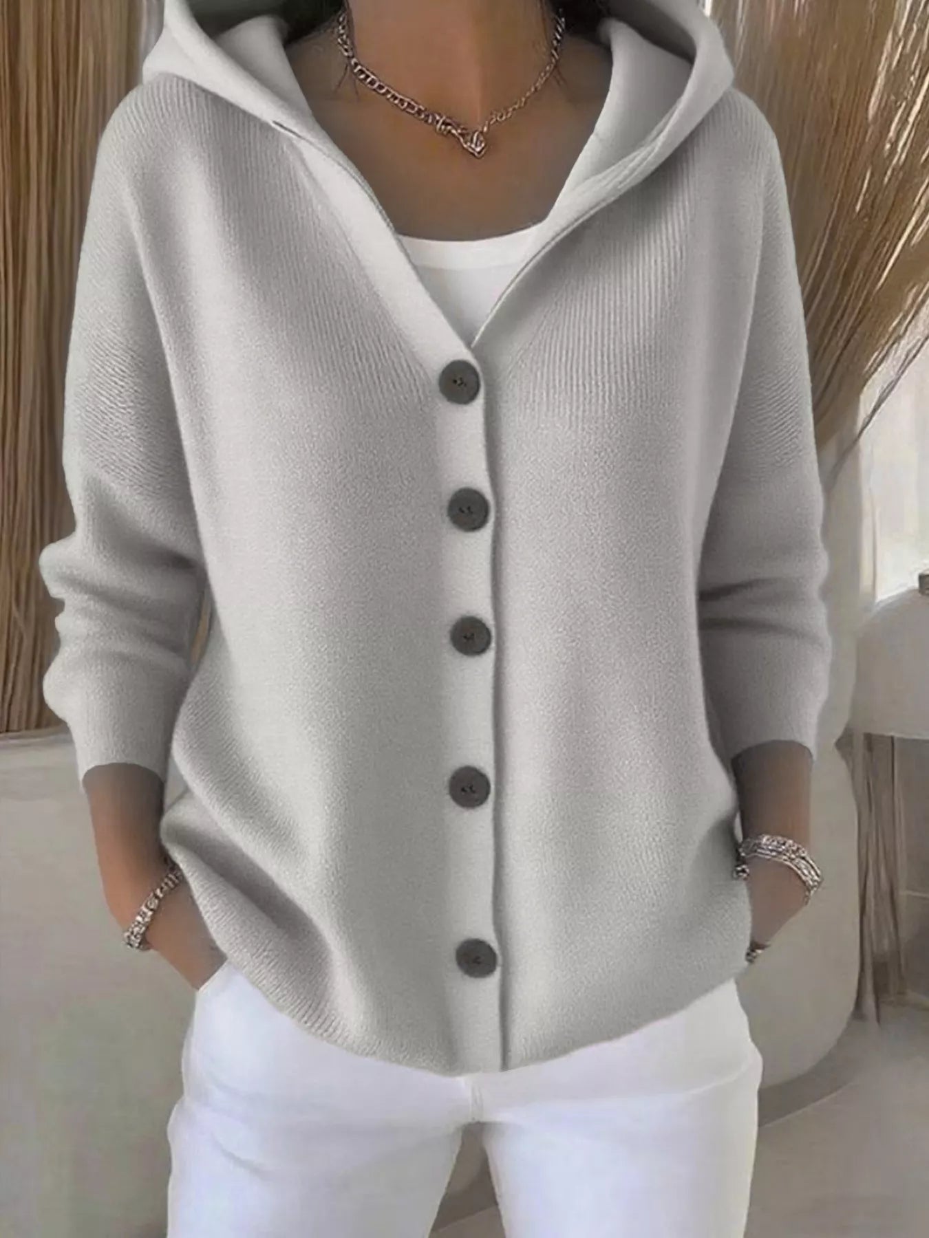 Full Size Hooded Button-Front Soft Knit Cardigan Plus Size Gray 8c1281c248ed4bd4bc14db419c6562a1-Max-Origin