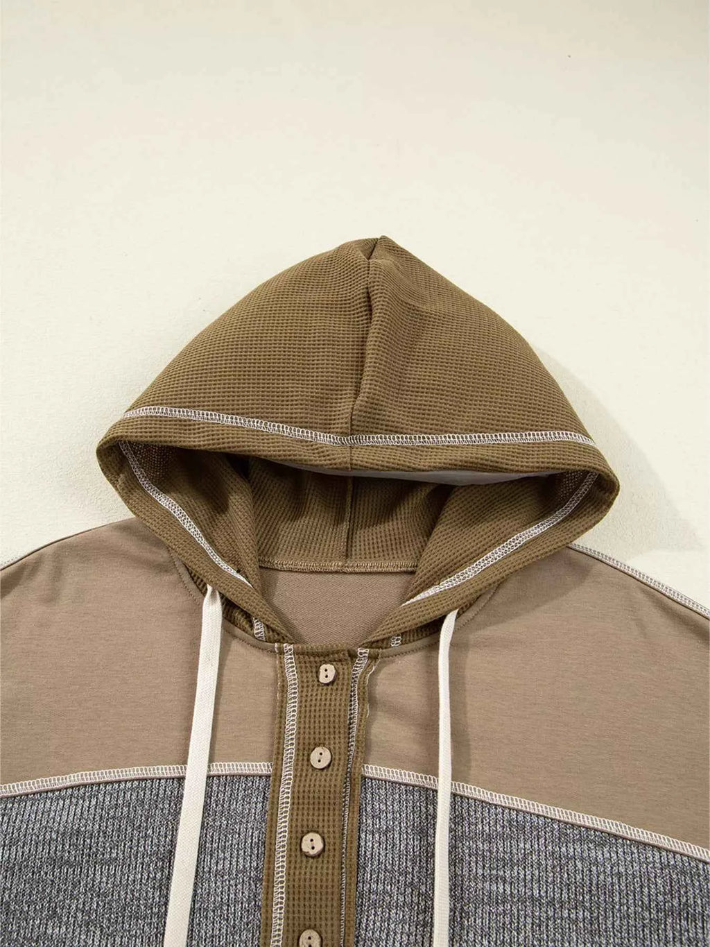 Mixed Texture Patchwork Exposed Seam Half Button Hoodie 8c1a07830618441da3cf55b2d8b025f9-Max-Origin