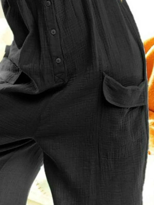 Gauze Buttoned Up Overall Jumpsuit with Pockets 8c1a5ad2-84e4-4186-8283-3f6370390df0-Max-Origin