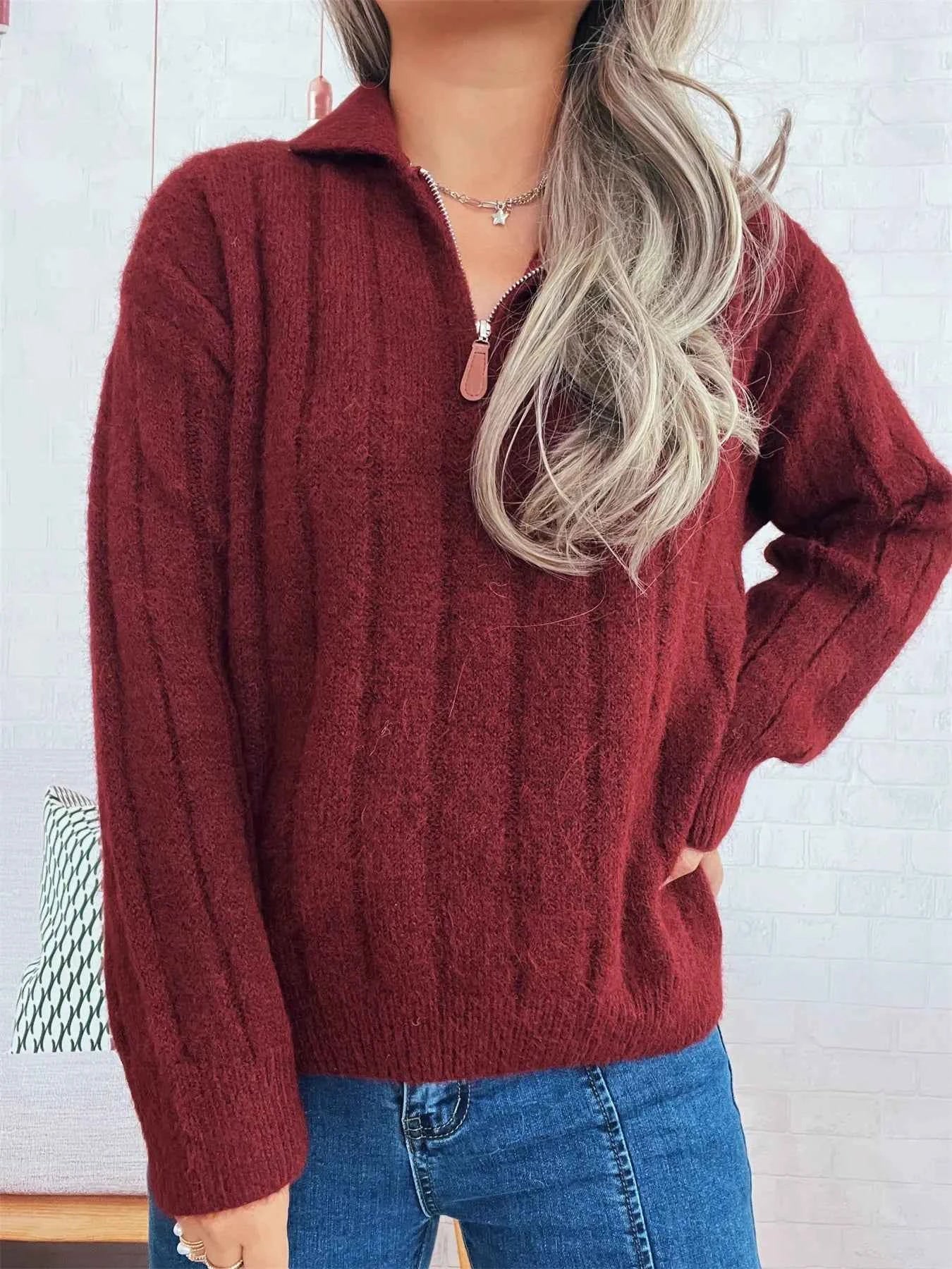 Ribbed Hem Quarter Zip Sweater 8c1adba0a13b4eb99c2025e7b91973c3-Max-Origin