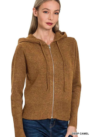Drawstring Zip Up Hooded Cardigan DEEP CAMEL 8c239399242b464597b7d38e71a7d597-Max-Origin