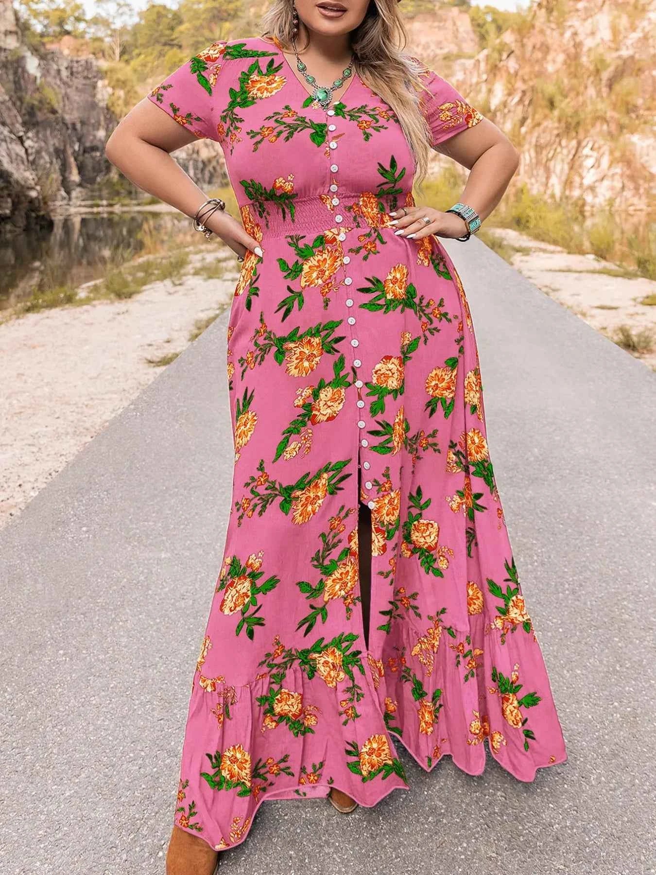 Plus Size Floral V-Neck Short Sleeve Maxi Dress 8c284e5e-dbc2-45d6-8511-5aa336987cd3-Max-Origin