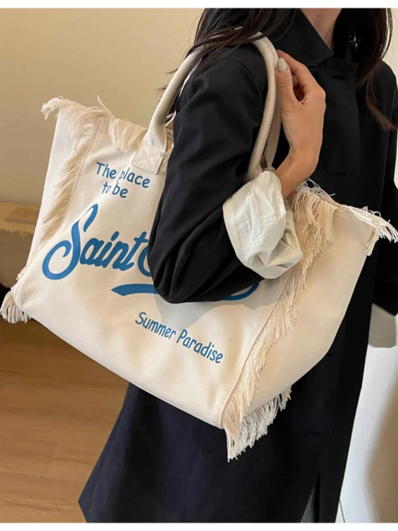 Fringe Letter Canvas Tote Bag 8c285bd9c7f74ad4adbc74fbaa6b7e32-Max-Origin