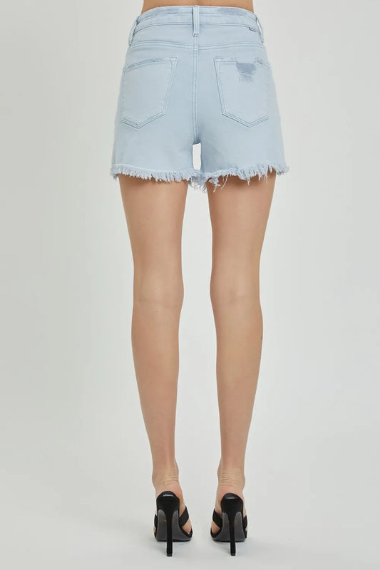 RISEN Full Size High Rise Distressed Detail Denim Shorts 8c2cab6e-88e5-43f7-92ac-4e2a5d3db1d5-Max