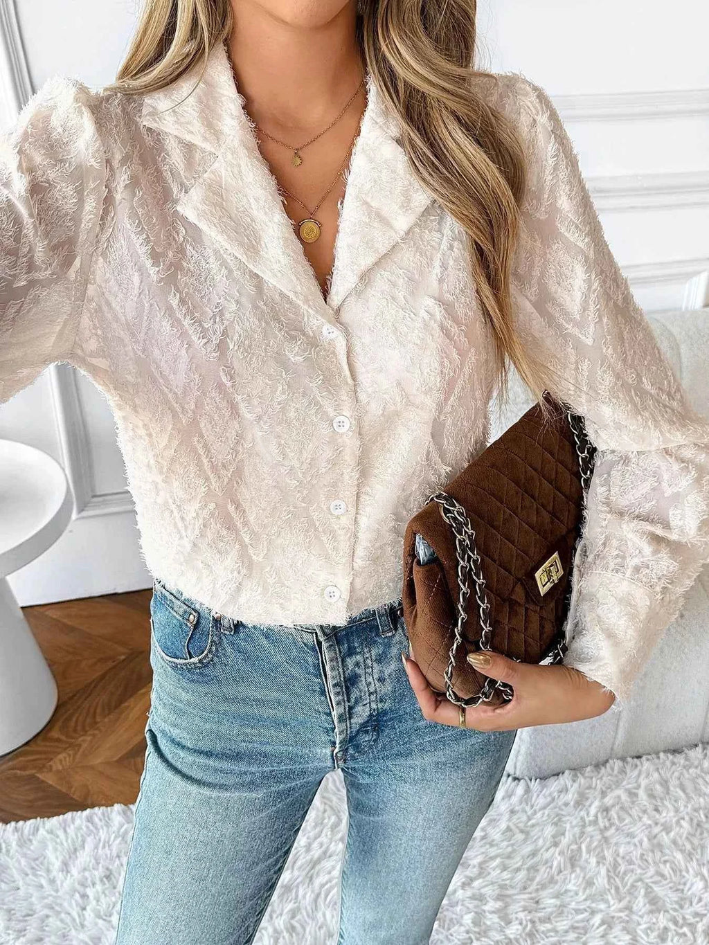 Textured Long Sleeve Button-Up Shirt