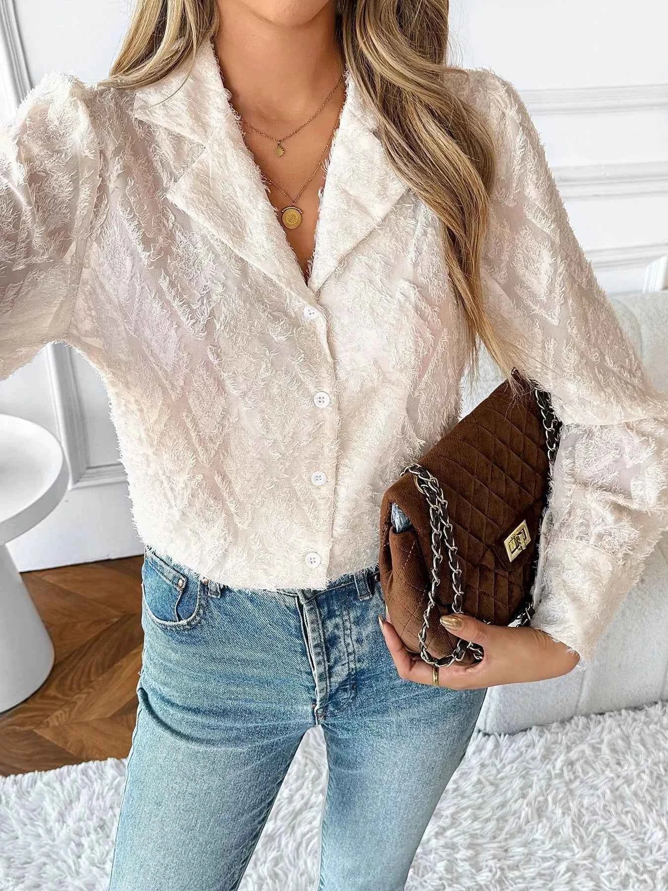 Textured Long Sleeve Button-Up Shirt