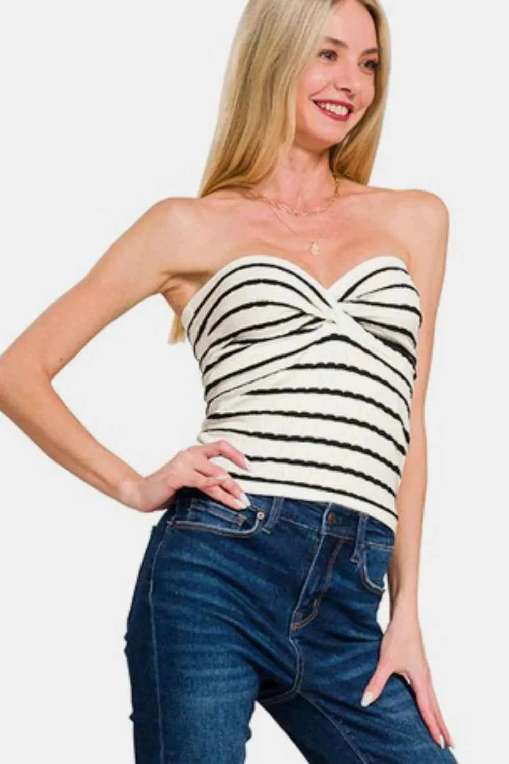Zenana Twisted Sweetheart Neck Striped Tube Top 8c2f2323-74fb-427f-b01f-921902752121-Max