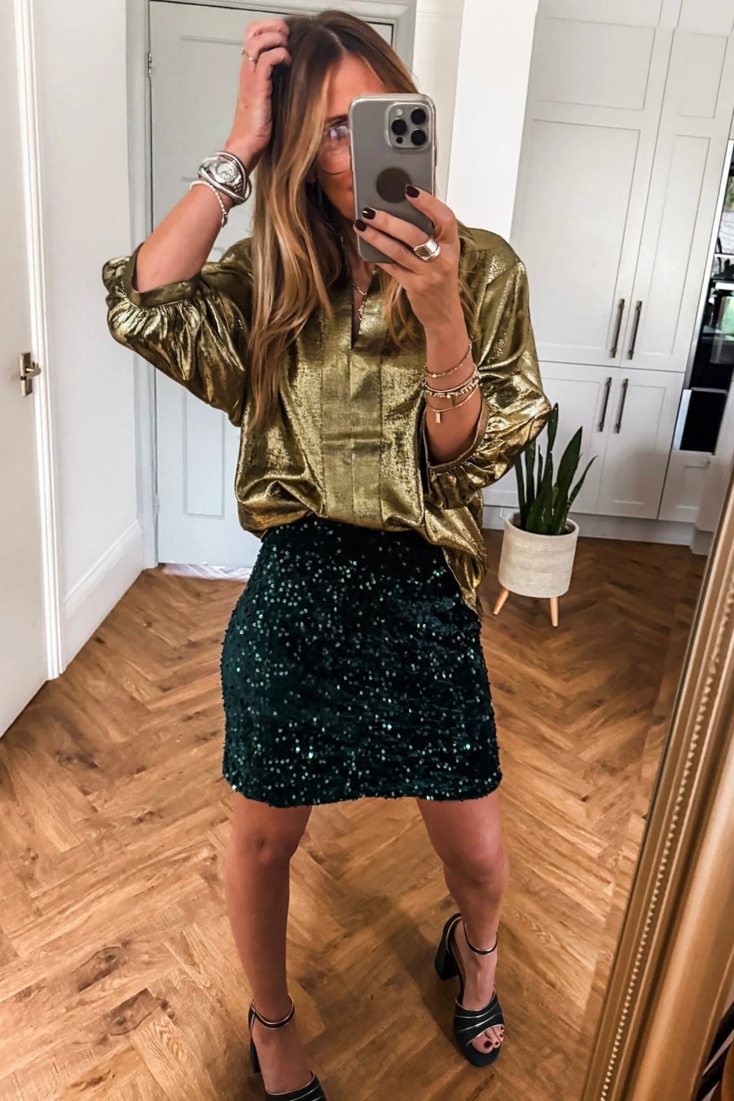 Gold Metallic Split Neck Half Sleeve Blouse 8c2f2f6c298be8ca
