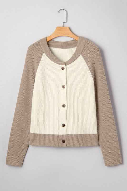Colorblock Ribbed Knit Buttoned Sweater Cardigan 8c33d64e-e835-4226-9ea1-16cbf2d5b257