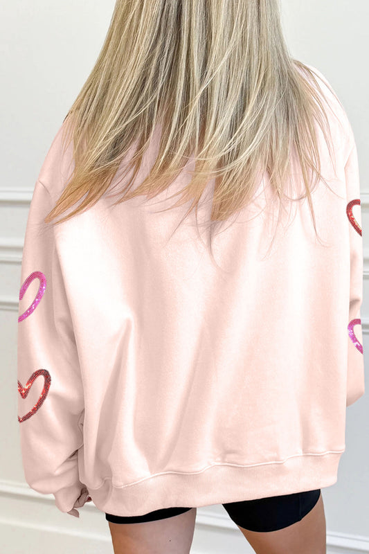 Apricot Pink Sequin Heart Sketch Patched Mock Neck Sweatshirt 8c36777cb21c3eab