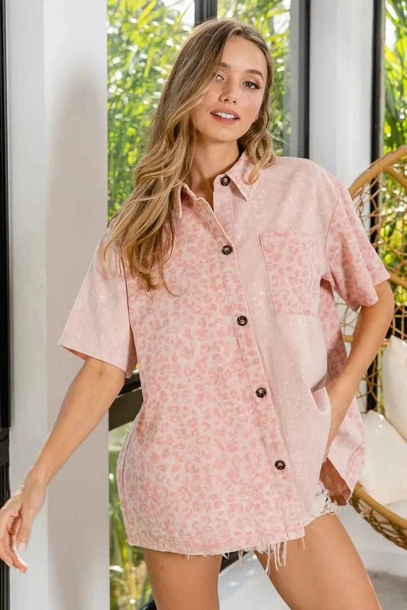 BiBi Mineral Washed Leopard Print Short Sleeve Shirt 8c3980178c9d41bf885978d397198bfc-Max-Origin