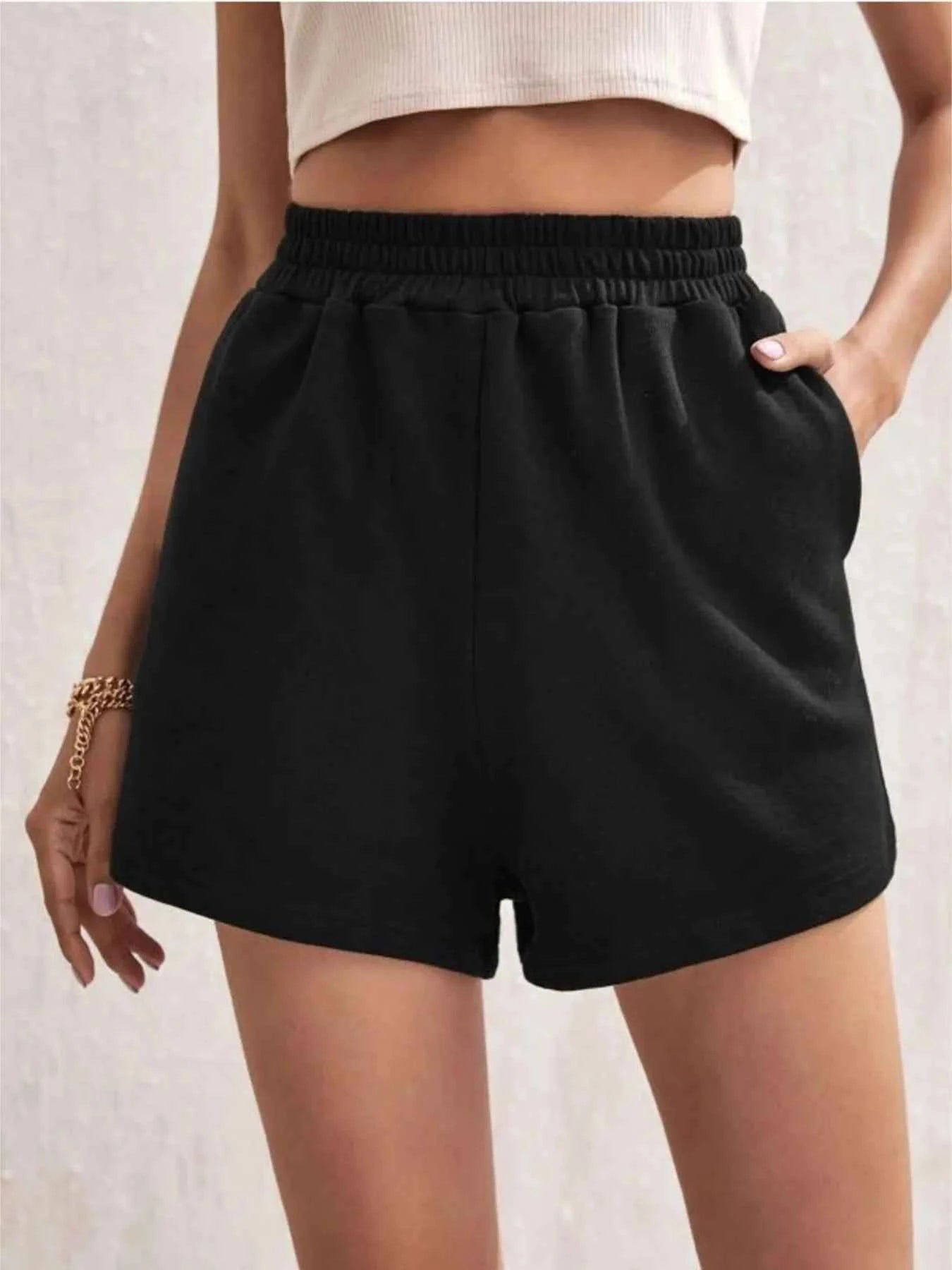 Elastic Waist Shorts with Pockets Black 8c40445f-a8bd-4b6f-8731-ef6caaded34d-Max-Origin