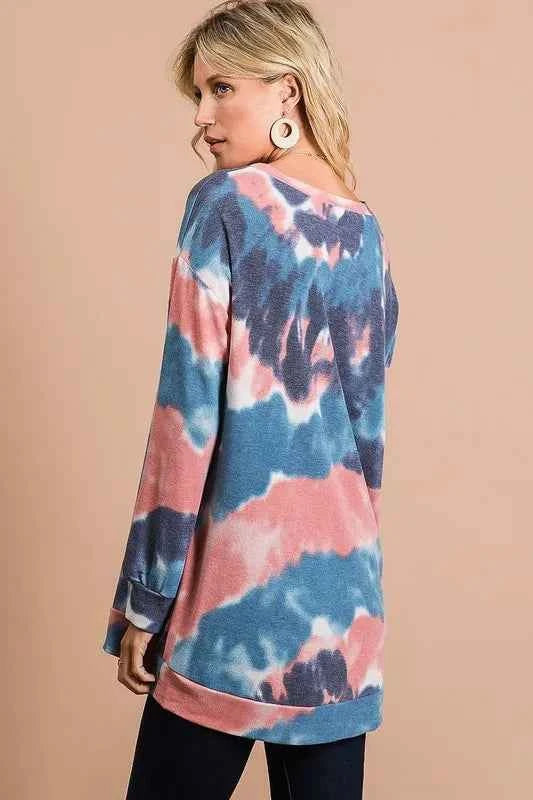 BiBi Tie Dye French Terry Pull Over with Front Stitching Detail 8c42f94864de4e17bf93da4f7c672cbf-Max-Origin