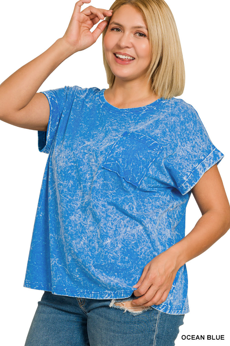 Zenana Full Size Crinkle Washed Round Neck Folded Short Sleeve Tee Plus Size 8c44dbd7-11b0-4f28-b1d2-2d0c0619b21f-Max