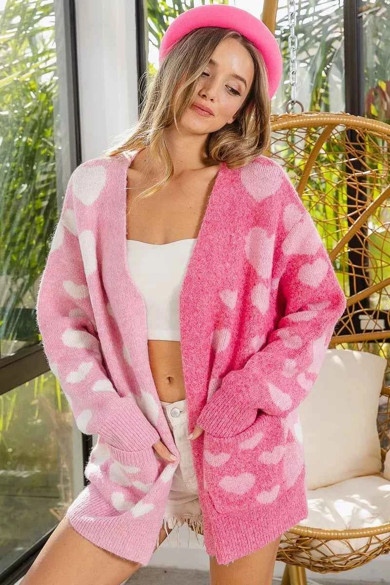 BiBi Heart Color Block V-Beck Knit Cardigan with Pockets 8c4ff04036a04f029b5701e5056b7444-Max-Origin