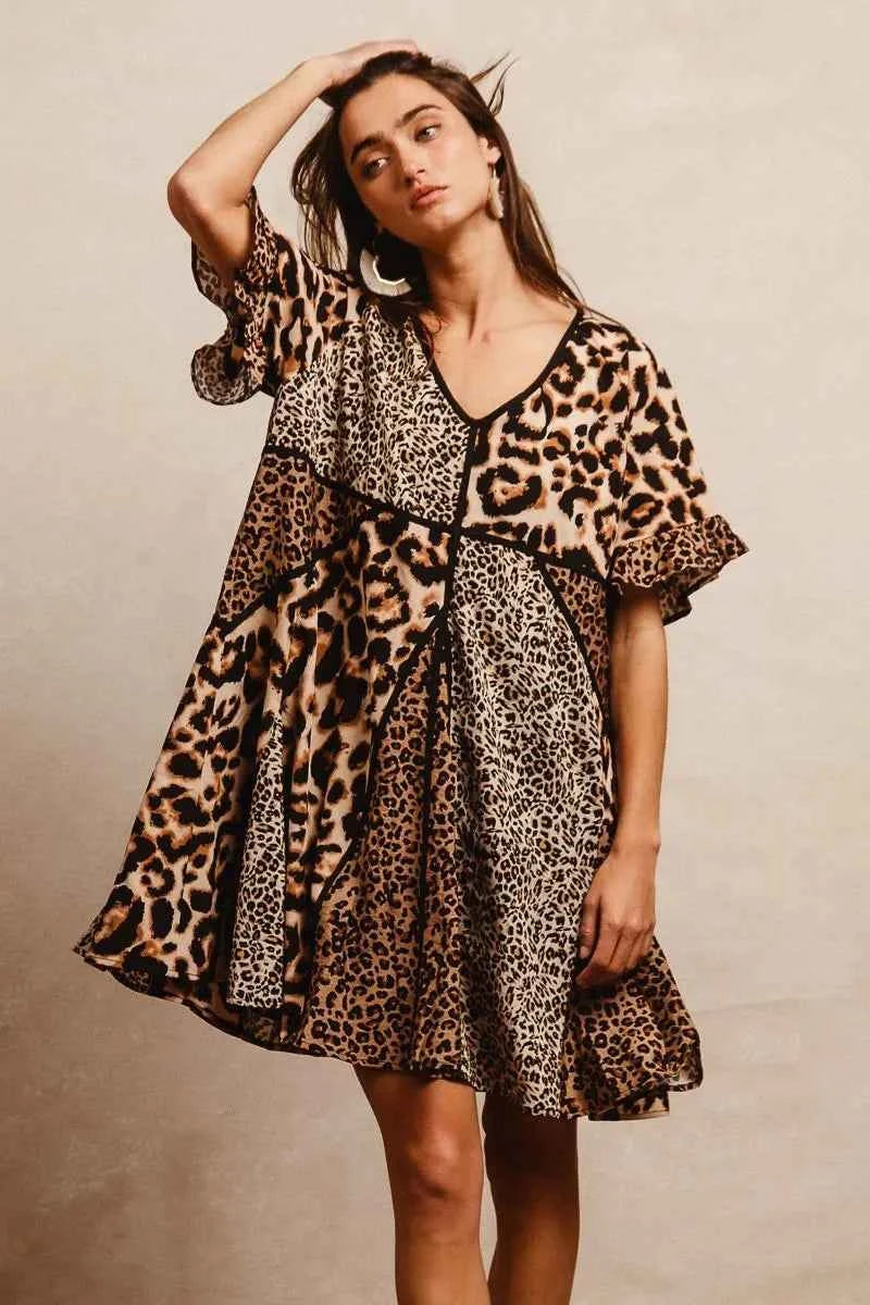 BiBi Leopard Prints Mix and Match Short Sleeves Dress 8c5b1e474b4341d3973f747573311431-Max-Origin