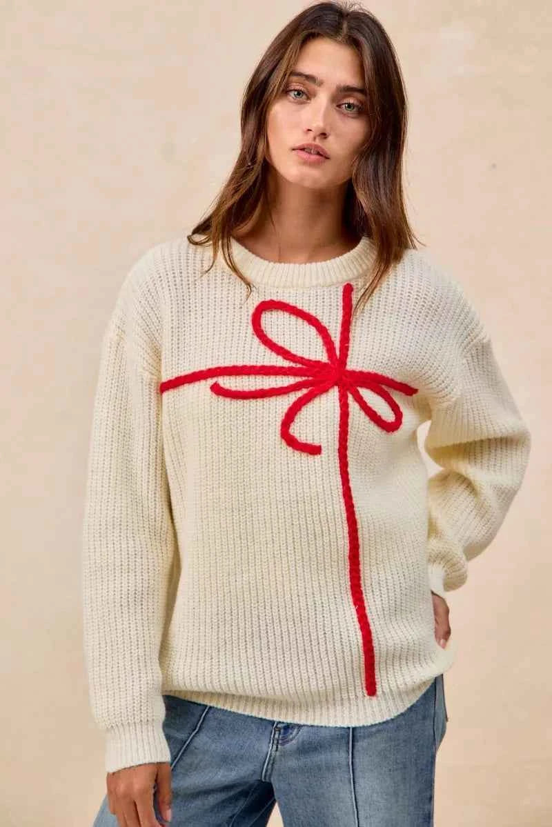 BiBi Christmas Ribbon Bow Embroidery Sweater 8c603e67895a4ac995b4d7346425ce20-Max-Origin