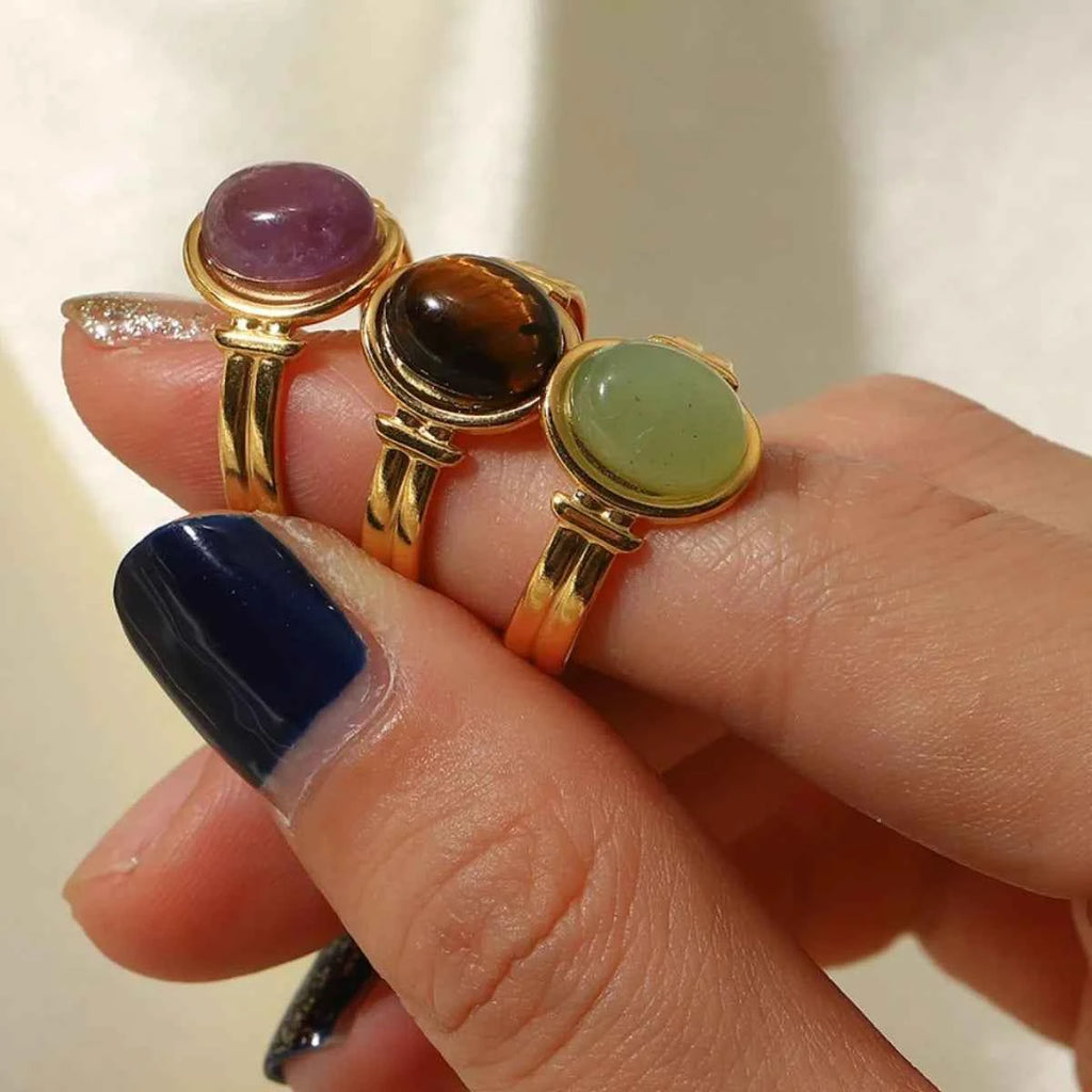 Vintage Natural Stone Gold Plated Adjustable Ring 8c648f90-5f69-489c-b75d-40684e0ff321-Max-Origin