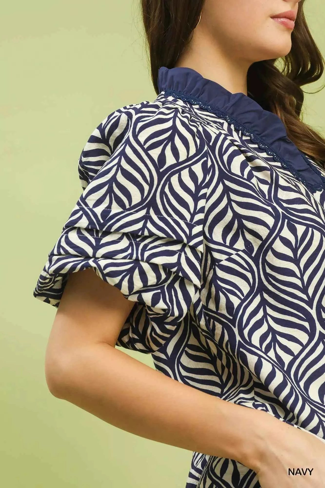 Umgee Printed Puff Sleeve Ruffle Neck Top 8c79bb84-ec0e-43c7-a393-fb4f06e22d9e-Max-Origin