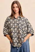 BiBi Floral Jacquard Short Dolman Sleeves Shirt BLACK LT GREY 8c80e06c97114023b3c4b6b838890182-Max-Origin