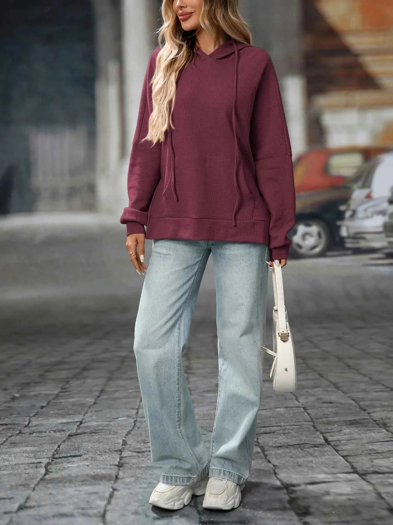 Textured Drawstring Long Sleeve Hoodie 8c81266b-341f-4ff8-b696-41fc1fd1e874-Max-Origin