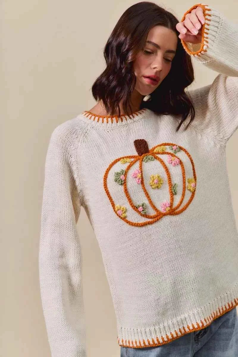 SO ME Pumpkin Floral Embroidered Thanksgiving Sweater 8c82794eb2f140d6b0996dcd7d2880e7-Max-Origin