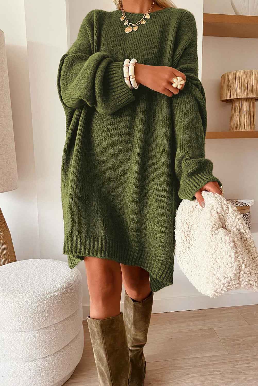Green Oversize Drop Shoulder Slouchy Sweater Dress 8c88f1d2f6cb6090