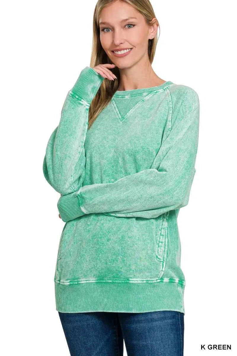Zenana Halo Snow Washed French Terry Round Neck Sweatshirt 8c8fc200bf454a3e9be5b336fd69c807-Max-Origin