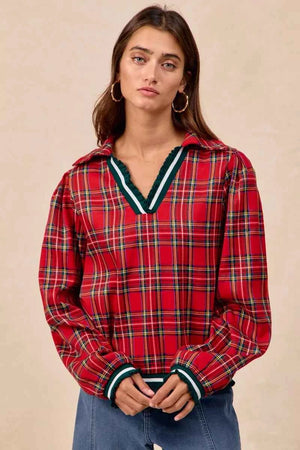 Christmas Plaid Collared Top with Ruffled Detail RED 8c962670dc114bf8b6d27910764fccd9-Max-Origin