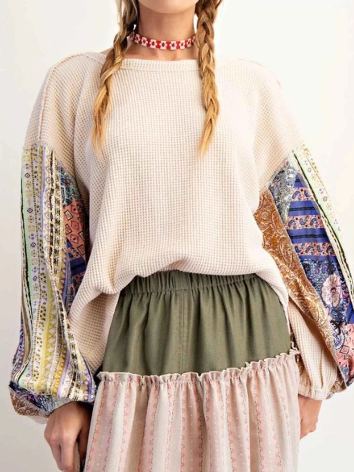 Waffle Knit Round Neck Dropped Shoulder Sweatshirt 8c96cbca-f24f-420b-b8cc-d4b7c3f7193f-Max-Origin
