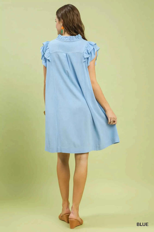Linen Flutter Sleeve Shift Dress with Pockets 8c980bac-dbde-49c2-849e-07bb03d5bdc1-Max-Origin