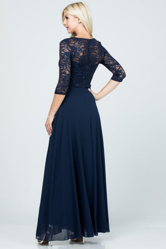 Plus Size A-Line Evening Dress – 3/4 Sleeve Lace Rhinestone Waist Gown 8c9e7329-579a-485c-8ca7-3f4b287983c9