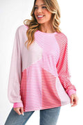 Stripe Colorblock Reverse Seam Long Sleeve Top Sachet Pink 8caa4ac2-215d-460e-a739-8e22abc72c7d
