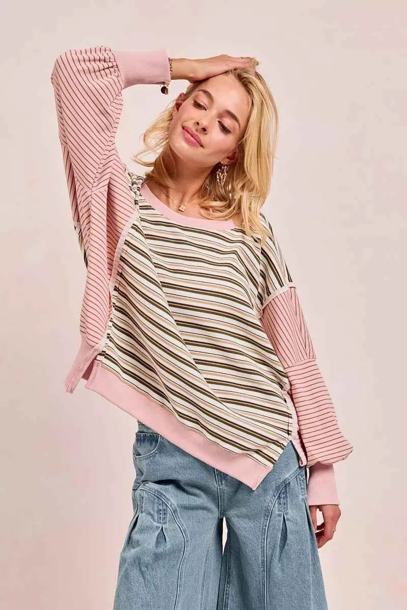 BiBi Stripe Mixed Top With Cut Edge And Reverse Outseam 8caf5079752549f19d6f951ea3b23727-Max-Origin