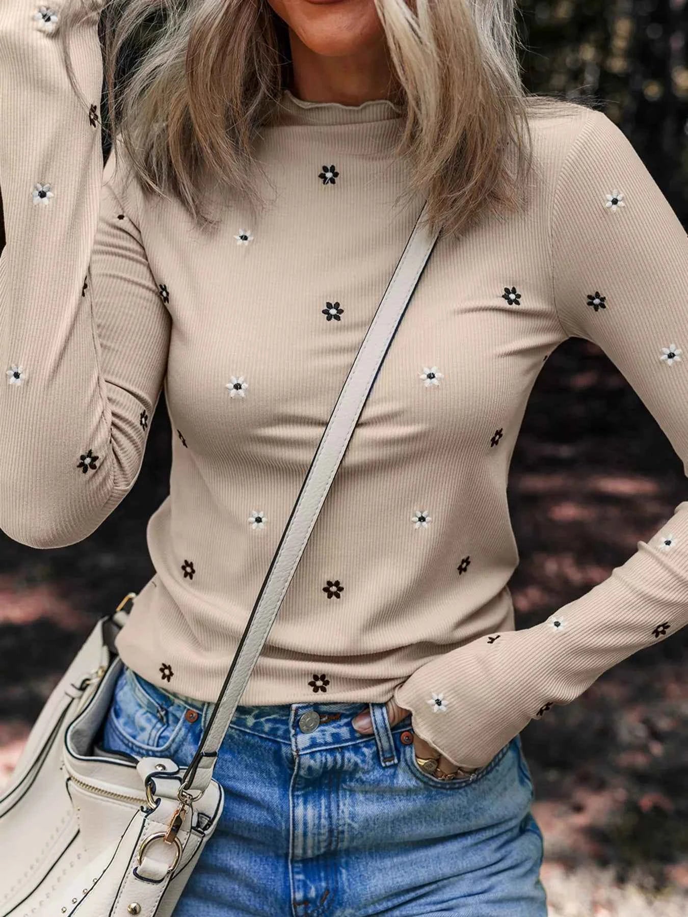 Floral Embroidered Detail Ribbed Long Sleeve Top 8cb57dce4fe54f34a87bd6775b4f844b-Max-Origin
