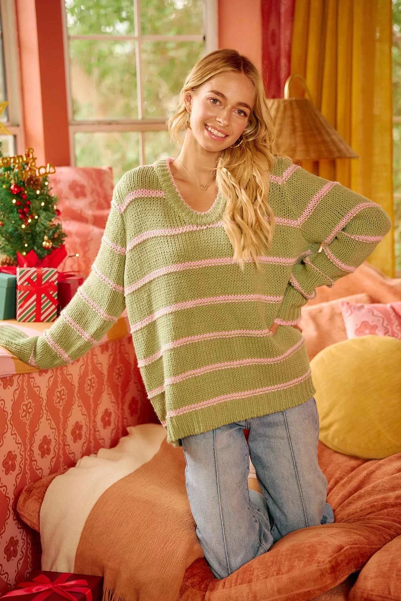 BiBi Striped Long Sleeve Sweater 8cbdd381de6645a99bd50443c90358ba-Max-Origin