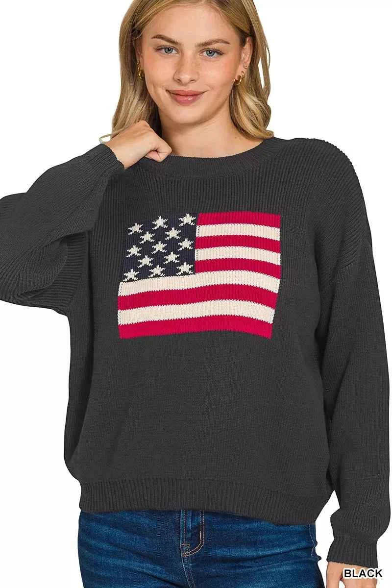 Zenana American Flag Crew Neck Sweater BLACK 8cc7a7cfe8b04b2a9fc3859ed6c7e8ff-Max-Origin