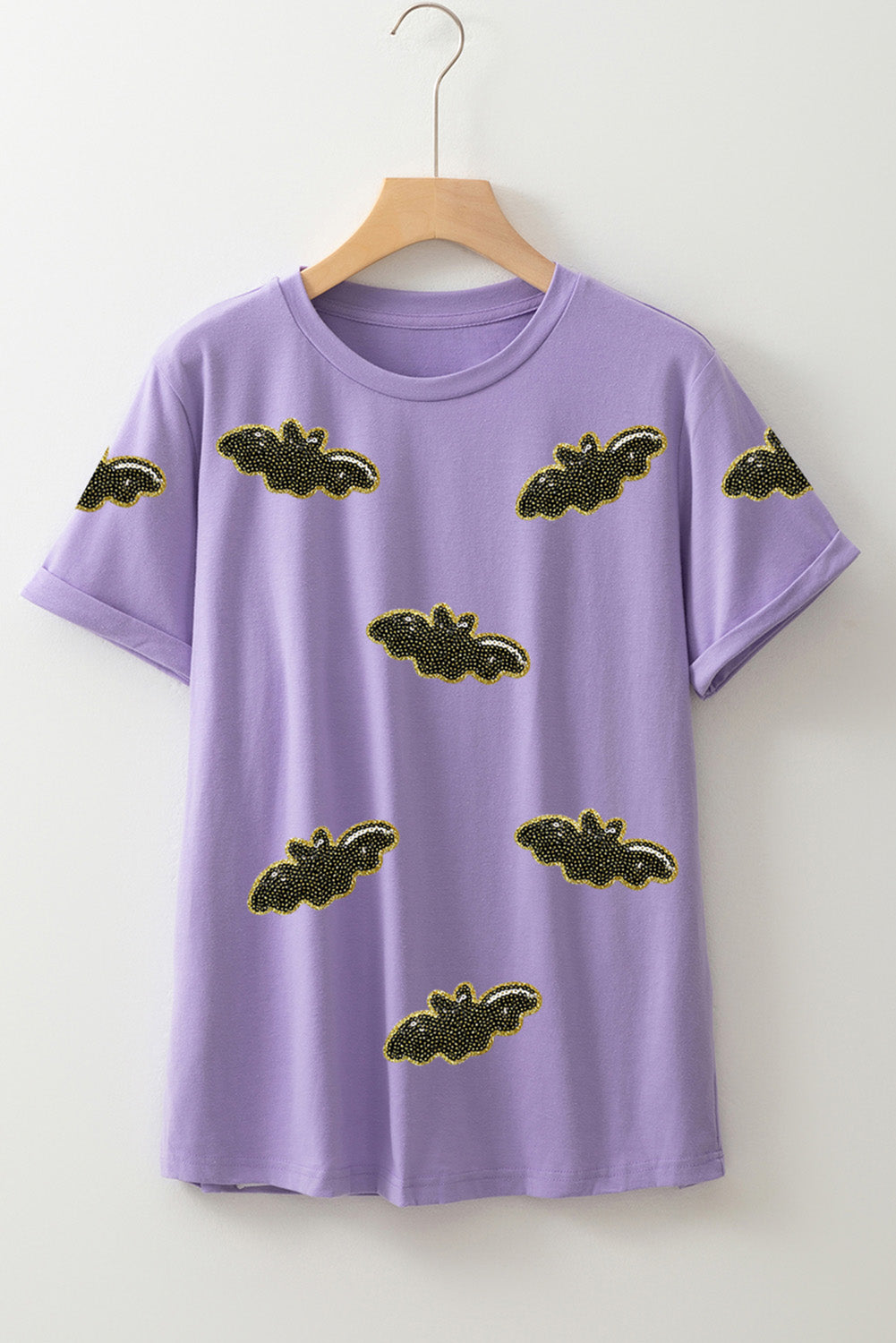 Wisteria Sequin Halloween Bat Patched Casual T Shirt 8cc83f483f307227