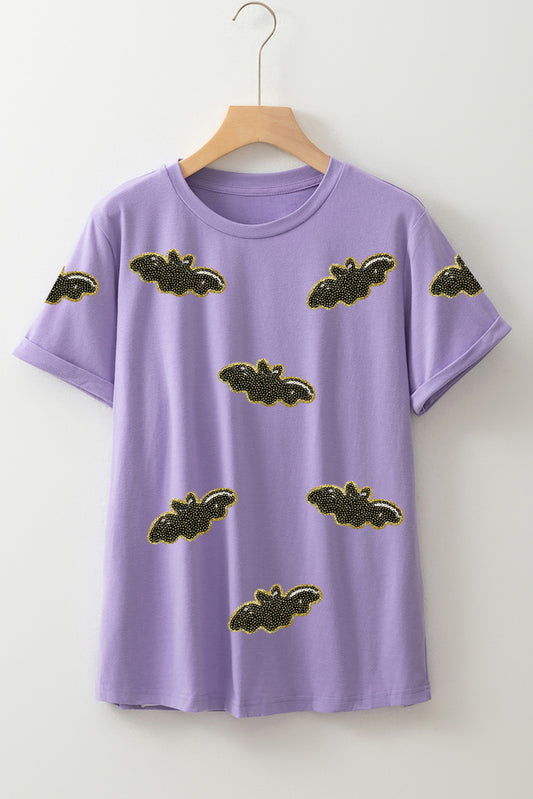 Wisteria Sequin Halloween Bat Patched Casual T Shirt 8cc83f483f307227