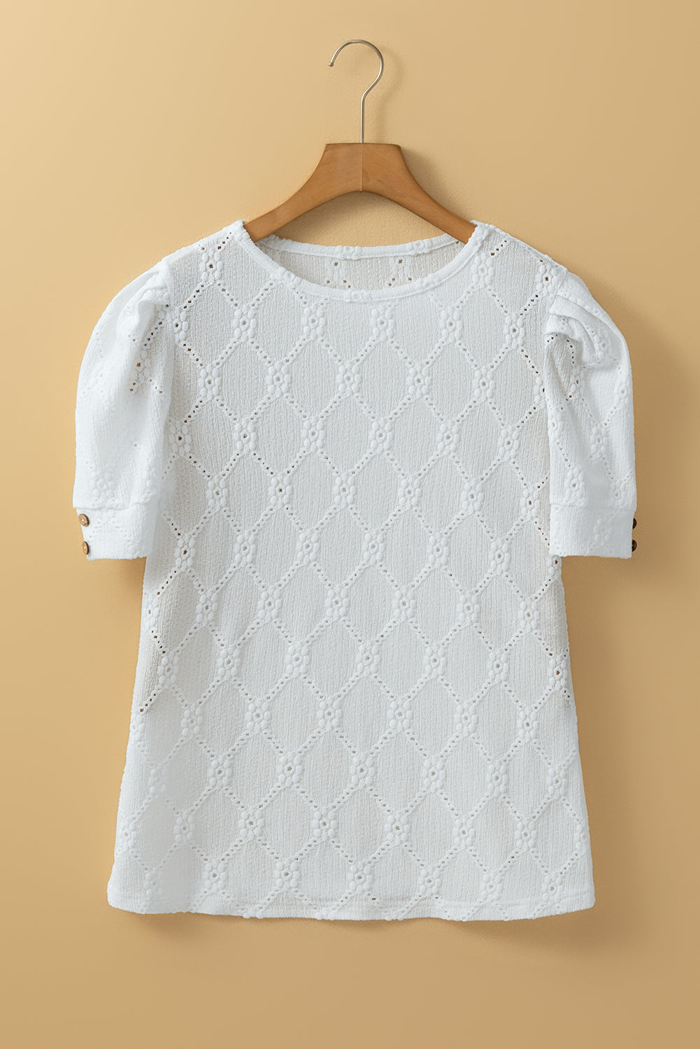 White Embroidered Floral Geometric Button Short Sleeve Top 8ccb296345345fe7