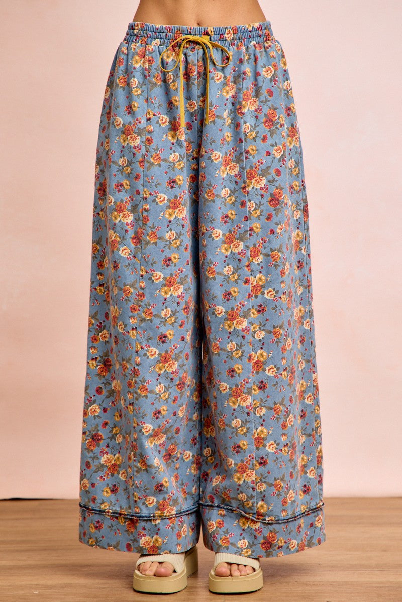 BiBi Floral Printed Drawstring Wide Pants DENIM 8ccba0a0503444eaa6cfbb762974c3ff-Max