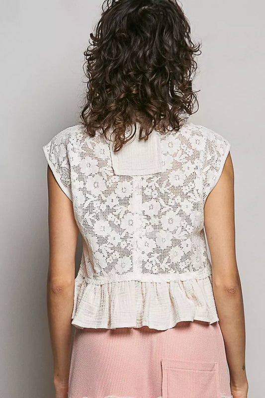 Round Neck Lace Sleeveless Top with Double Gauze Ruffle 8cd1ad43-223e-4afd-89d1-20804de63922-Max-Origin