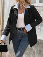 Striped Collar Long Sleeve Fake Two-Piece Blazer Black 8cd8027fda904d858c17a4b9466bfec3-Max-Origin