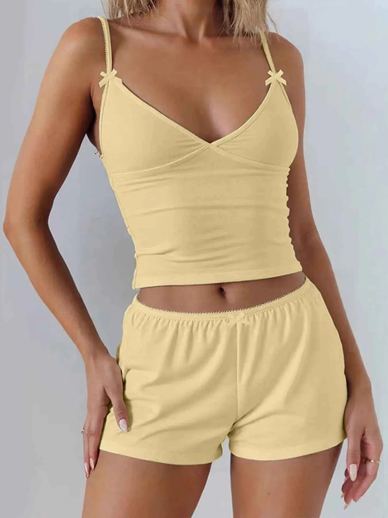 V-Neck Cami and Shorts Set Yellow 8cdb396dd9114b8d89d96b094c492420-Max-Origin