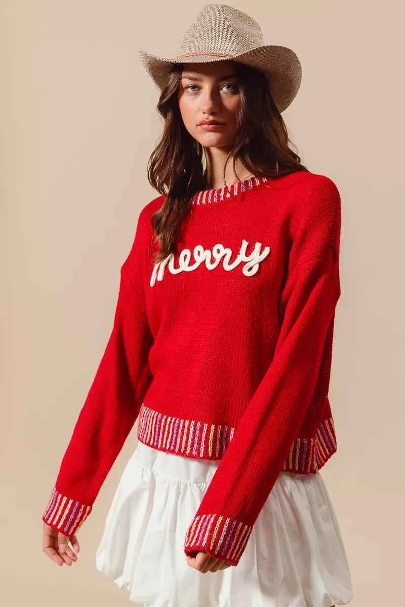 SO ME Merry Lettering Embroidered Christmas Sweater 8ce1369448804671a4bb95b5e8fb5726-Max-Origin