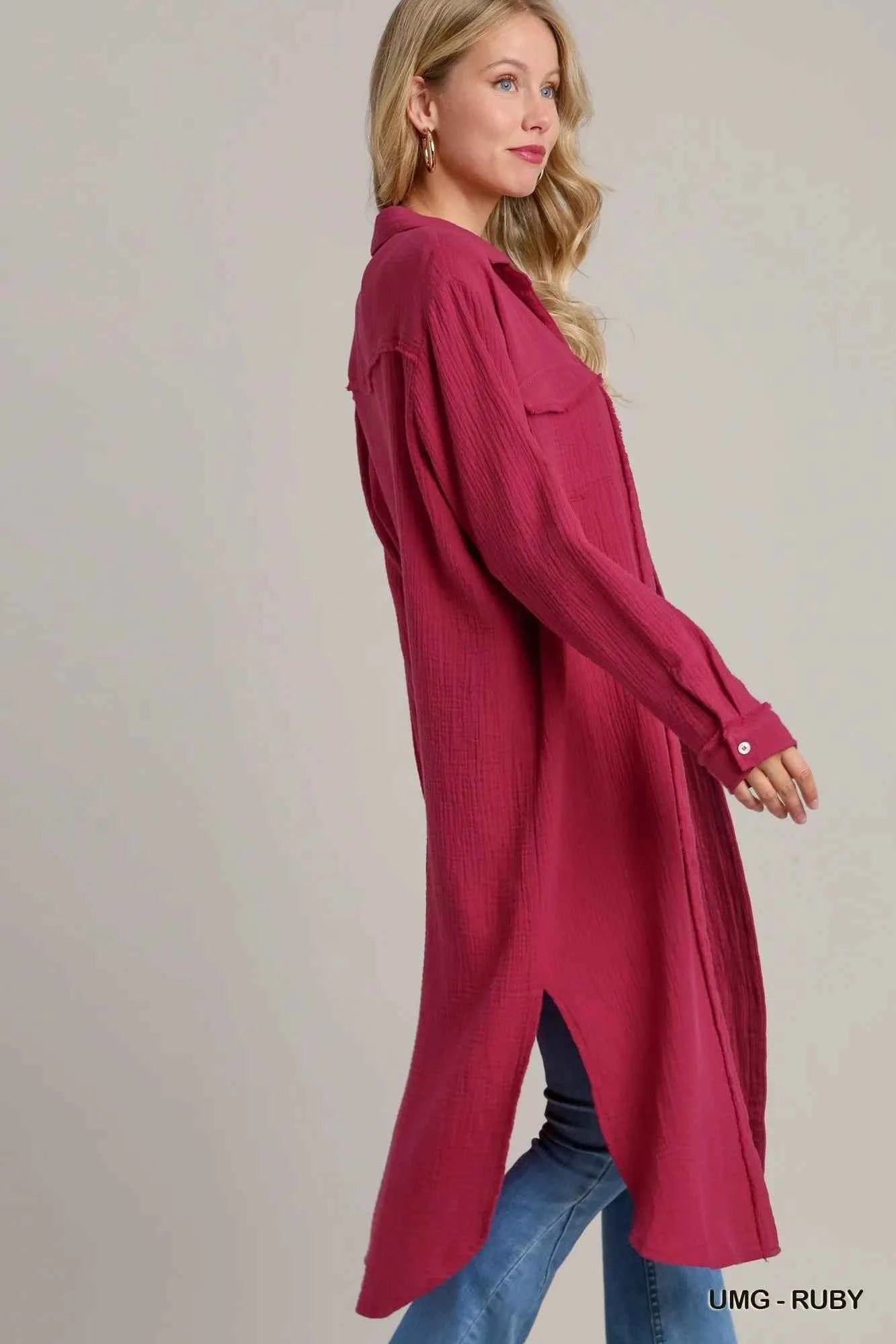 Umgee Cotton Gauze Button Down Shirt Dress 8ce20339-0e4b-4b13-a2ee-2a0658f00ed3-Max-Origin