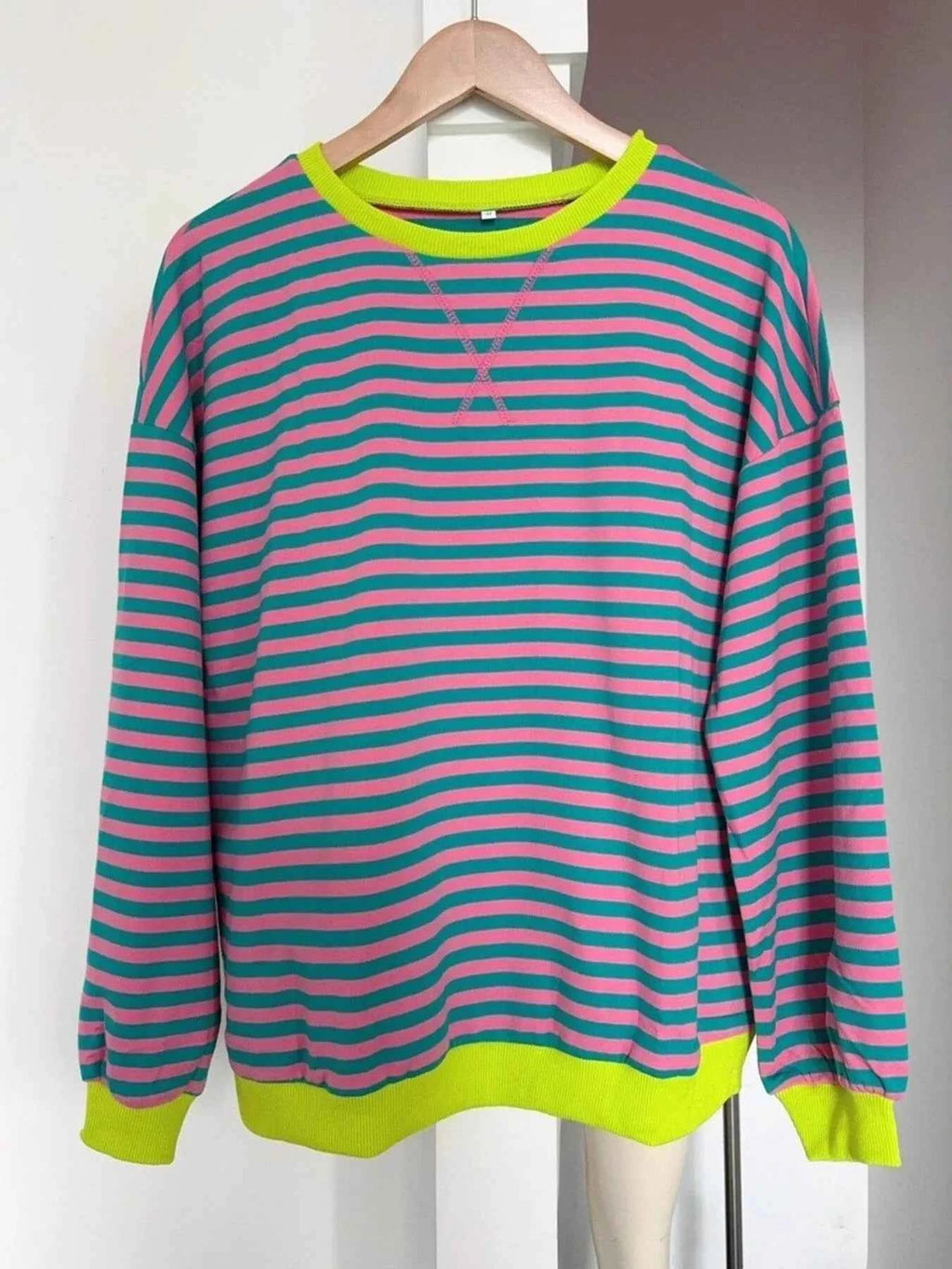 Striped Round Neck Dropped Shoulder Sweatshirt 8cef1376c81b40e6b06505f75ea7325c-Max-Origin